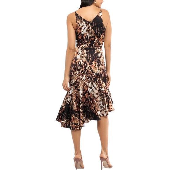 XSCAPE | Animal Print Sleeveless High Low Ruffle Midi Cocktail Dress NWT Sz 4 - Picture 3 of 16